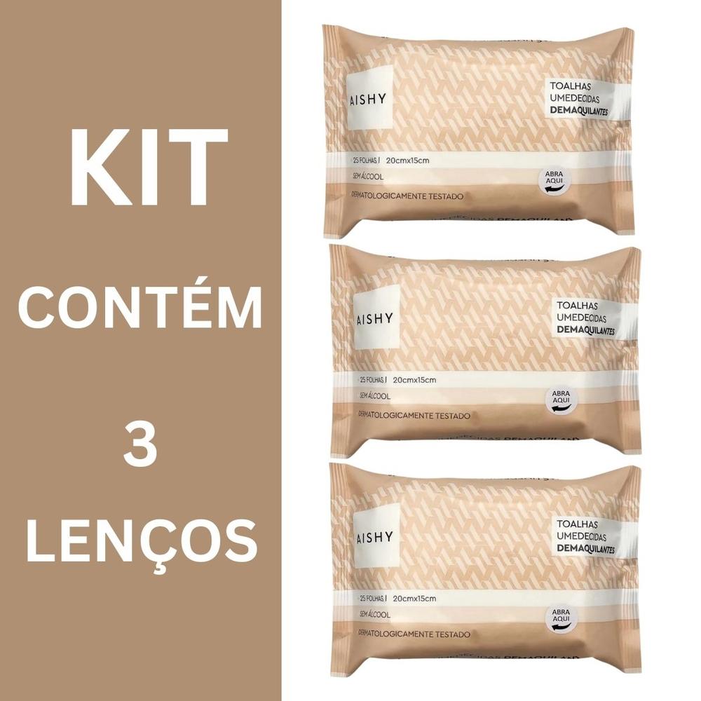 Toalha Lenço Umedecido Demaquilante Aishy Kit c/ 75 Un 3 Pct. - 3