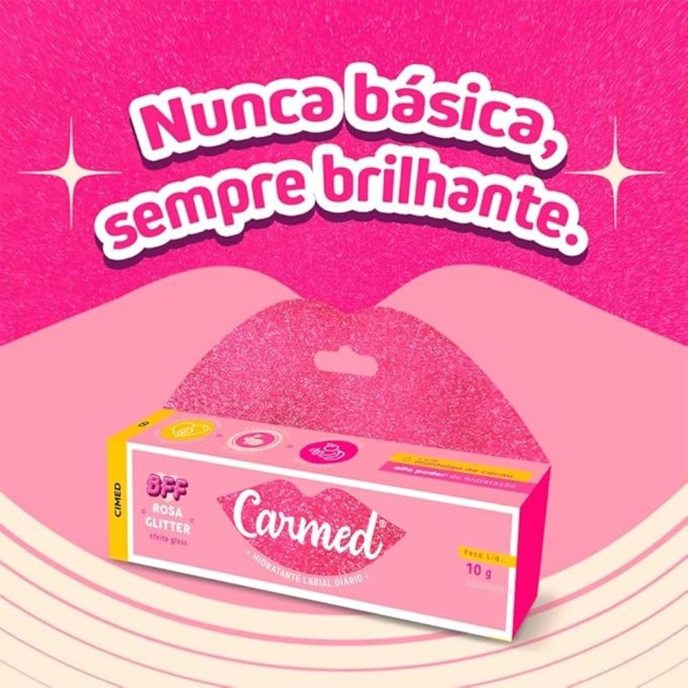Hidratante Labial Carmed BFF Rosa Glitter Efeito Gloss 10g - 6