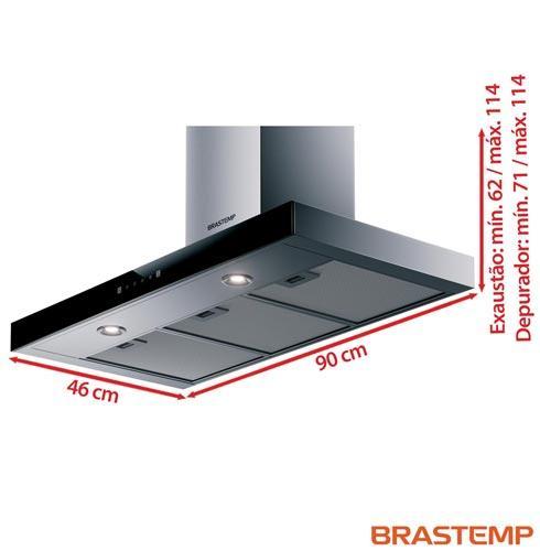 Coifa de Parede Brastemp 90 cm Tbox com 03 Velocidades + Turbo, Painel Touch, Timer, Inox - BAE90AR - 2