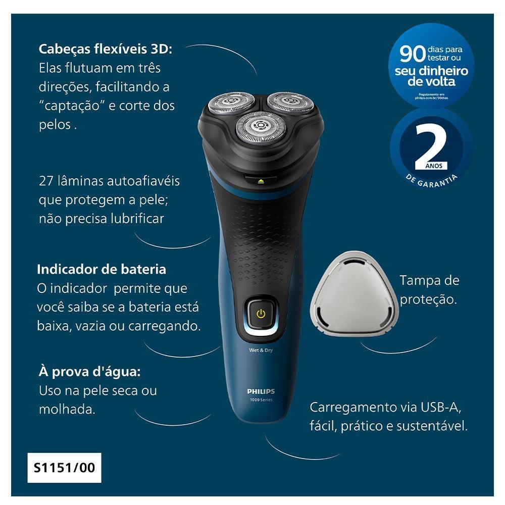 Barbeador Elétrico Philips Auto Afiável, à Prova d´água - S1151/00 - 2