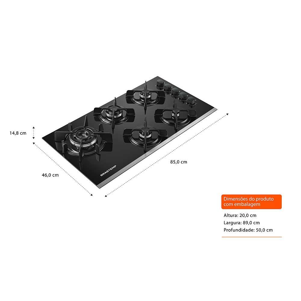 Cooktop a Gás Brastemp Eclipse Collection em Vidro com 05 Bocas, Painel Mecânico Black Inox - BDD86AP - 4