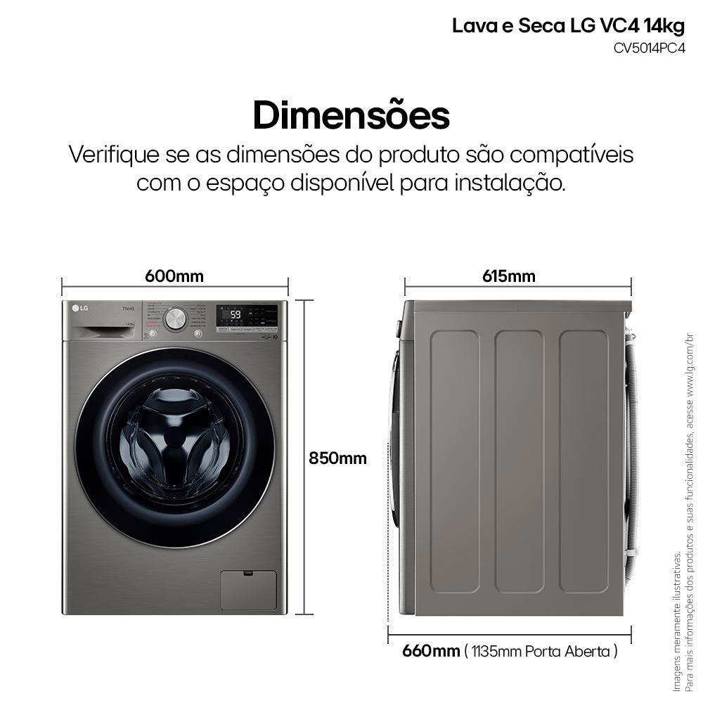 Lava & Seca 14 Kg LG Smart com Inteligência Artificial AIDDT Inox Look com 13 Programas de Lavagem - CV5014PC4 - 5