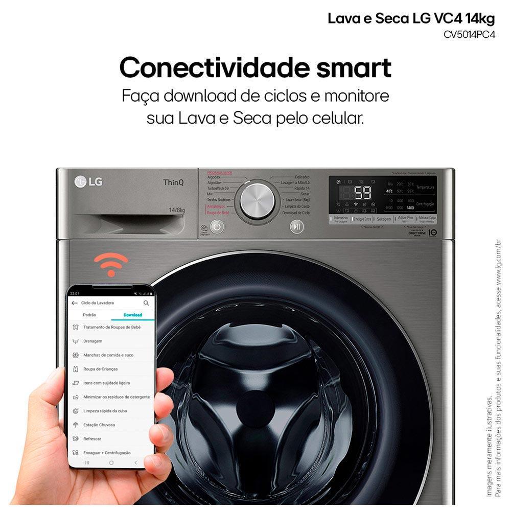 Lava & Seca 14 Kg LG Smart com Inteligência Artificial AIDDT Inox Look com 13 Programas de Lavagem - CV5014PC4 - 9