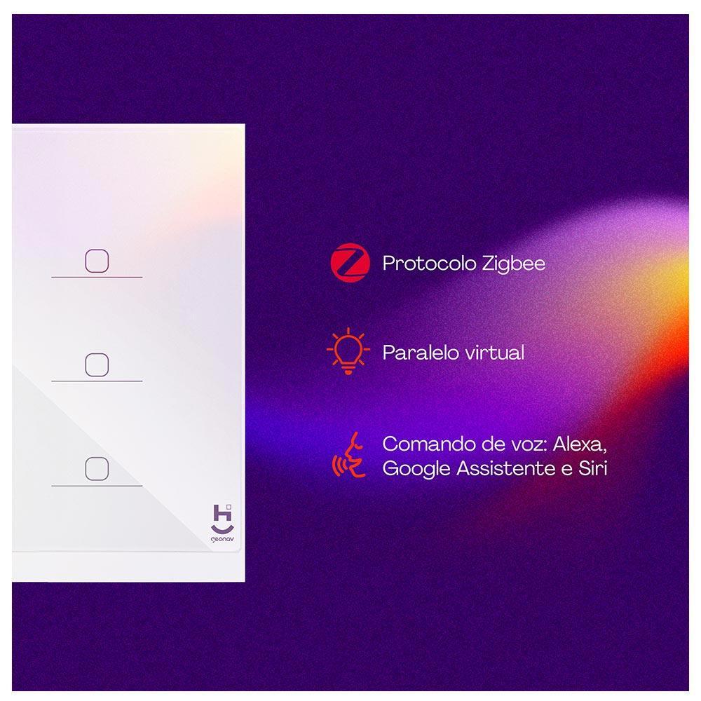 Interruptor Inteligente 6 Teclas Conexão Zigbee Compatível com Assistente de voz, IOS e Android Branco - Geonav - 4