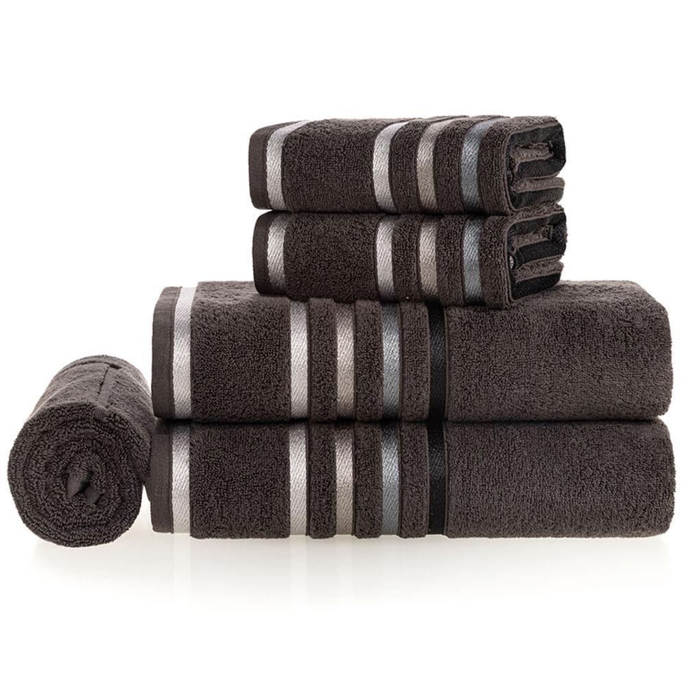 Jogo de Banho Gigante Lumina com 05 Peças 98% Algodão 2% Poliéster Carbono e Cinza - Karsten - 1