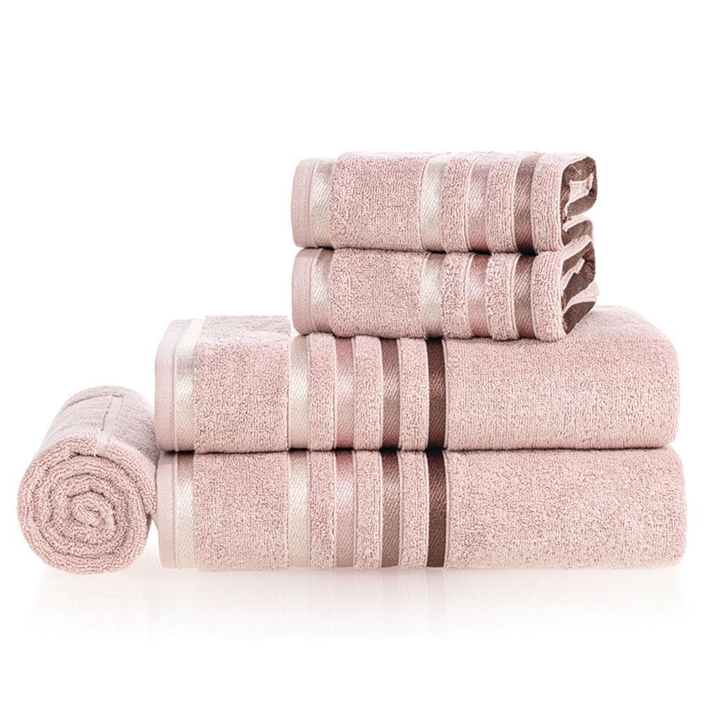 Jogo de Banho Gigante Lumina com 05 Peças 98% Algodão 2% Poliéster Rosé e Rosa - Karsten - 1