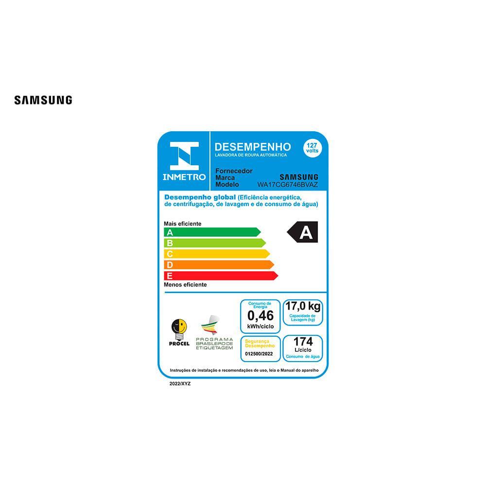 Lavadora de Roupas Smart Samsung 17 Kg Digital Inverter Black Caviar com 10 Programas de Lavagem - WA17CG - 7