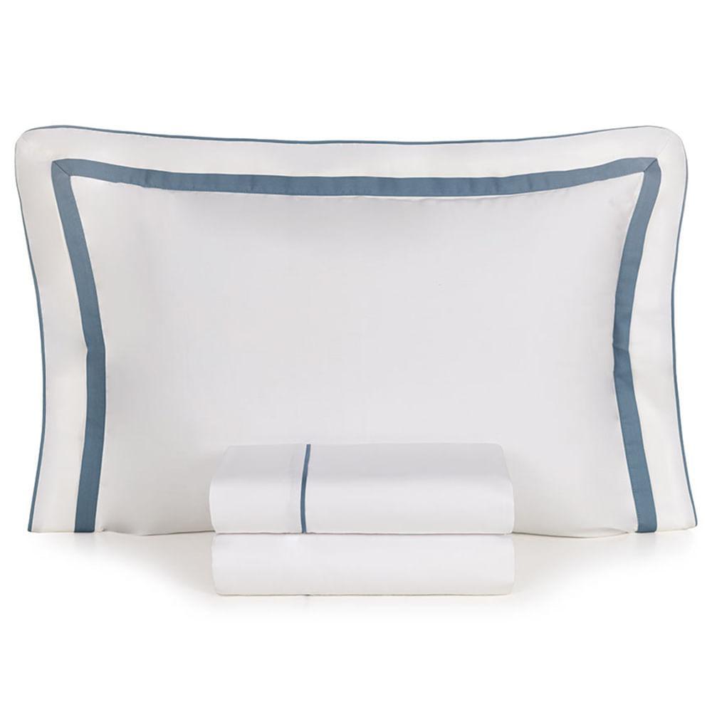 Jogo de Cama King Size com 04 Peças Lara Branco com Índigo - Karsten - 2