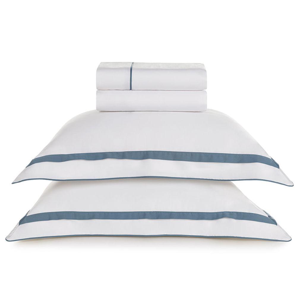 Jogo de Cama Queen com 04 Peças Lara Branco com Índigo - Karsten - 1