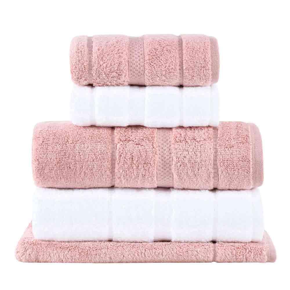 Jogo de Toalhas de Banho Gigante com 05 Peças Vision Dual Air Branca e  Rosa - Buddemeyer - 1