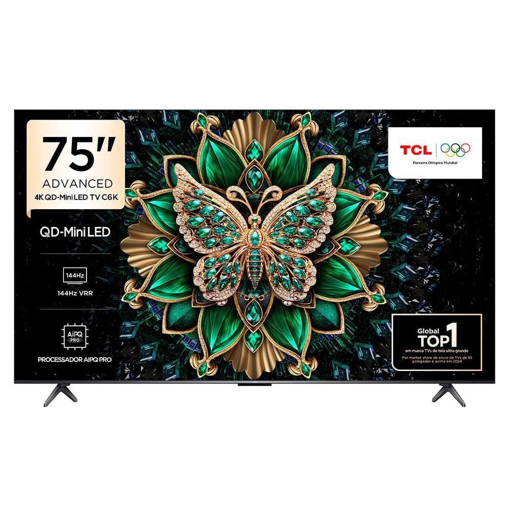 Smart TV 4K TCL QD-Mini LED 75” Polegadas com HDMI 2.1, Dolby Vision IQ, Subwoofer, 144Hz VRR e Wi-Fi - 75C6K - 1
