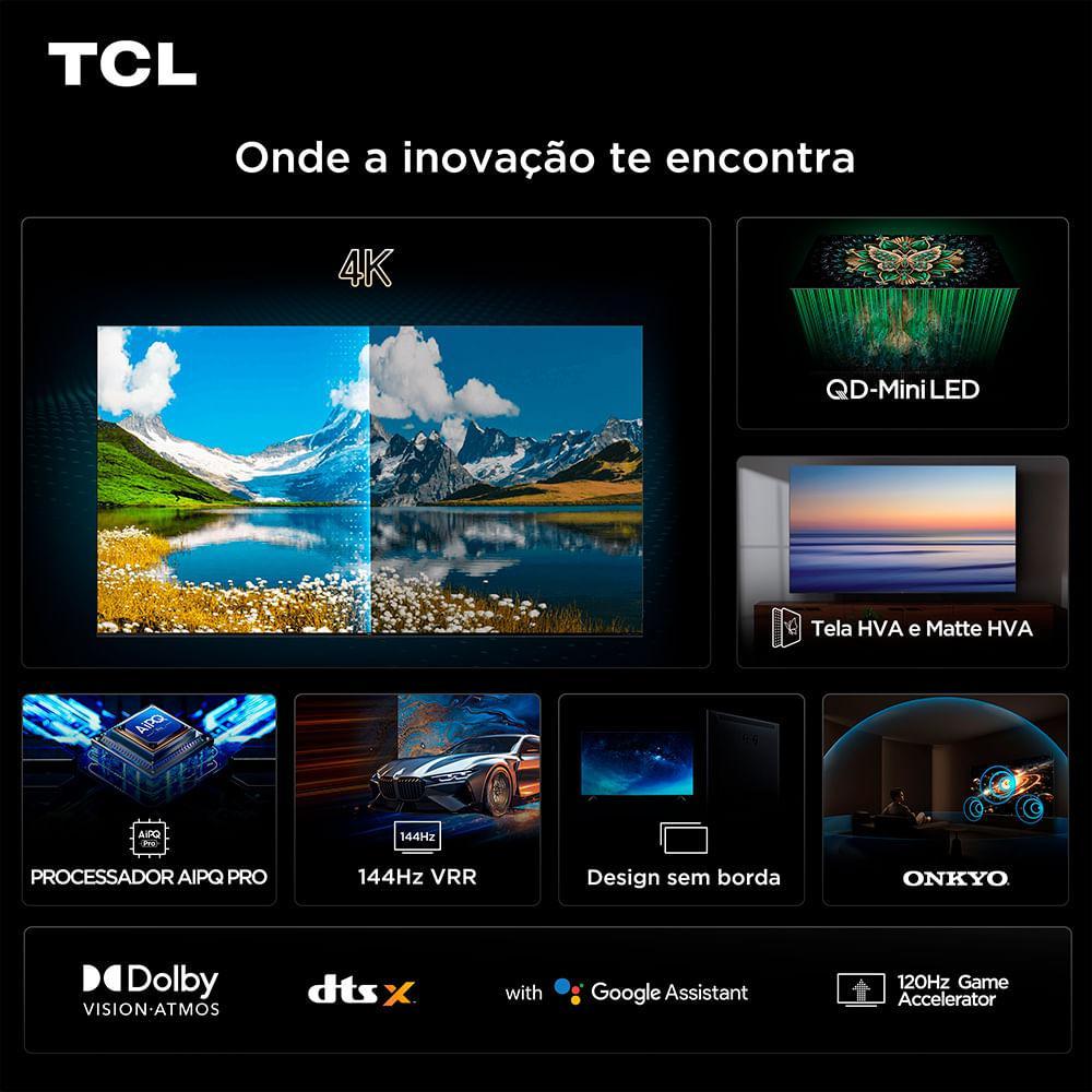 Smart TV 4K TCL QD-Mini LED 75” Polegadas com HDMI 2.1, Dolby Vision IQ, Subwoofer, 144Hz VRR e Wi-Fi - 75C6K - 8