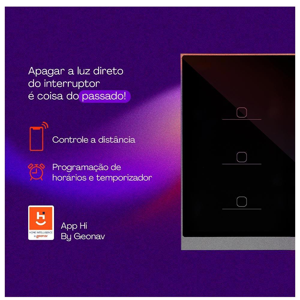 Interruptor Inteligente 6 Teclas Conexão Zigbee Compatível com Assistente de voz, IOS e Android Preto - Geonav - 3