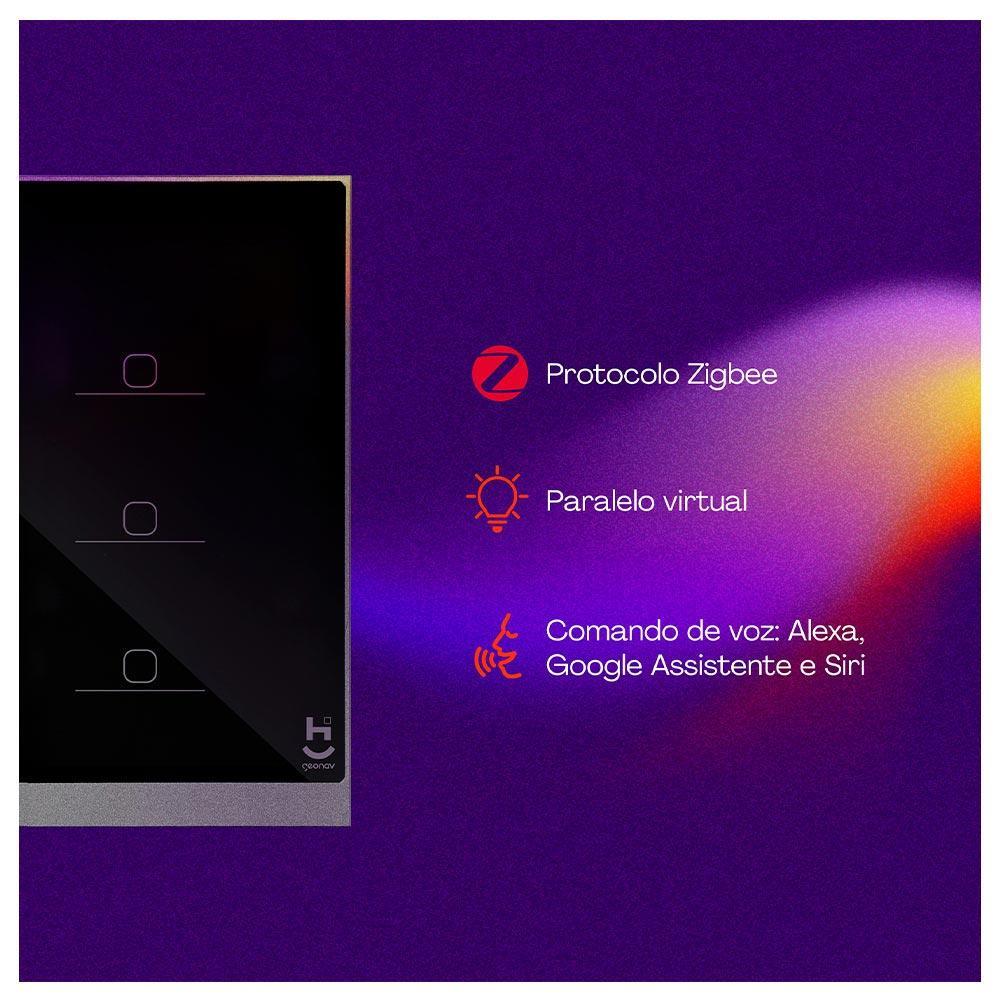 Interruptor Inteligente 6 Teclas Conexão Zigbee Compatível com Assistente de voz, IOS e Android Preto - Geonav - 4