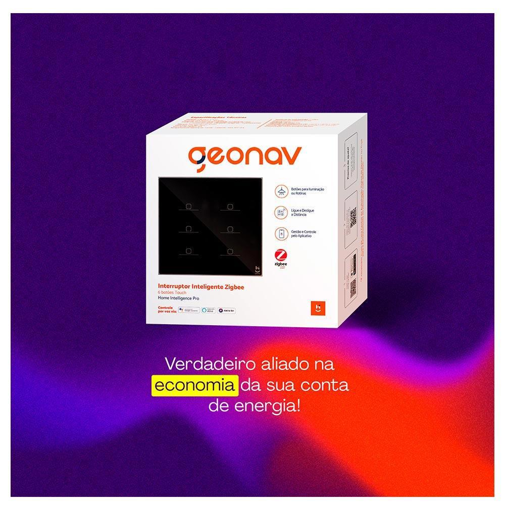 Interruptor Inteligente 6 Teclas Conexão Zigbee Compatível com Assistente de voz, IOS e Android Preto - Geonav - 7