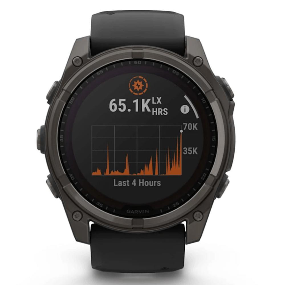Smartwatch Relógio Garmin Fenix 8X Safira Solar Carbon Gray DLC Titânio com Pulseira de Silicone Preta com Cinza 51mm - 2