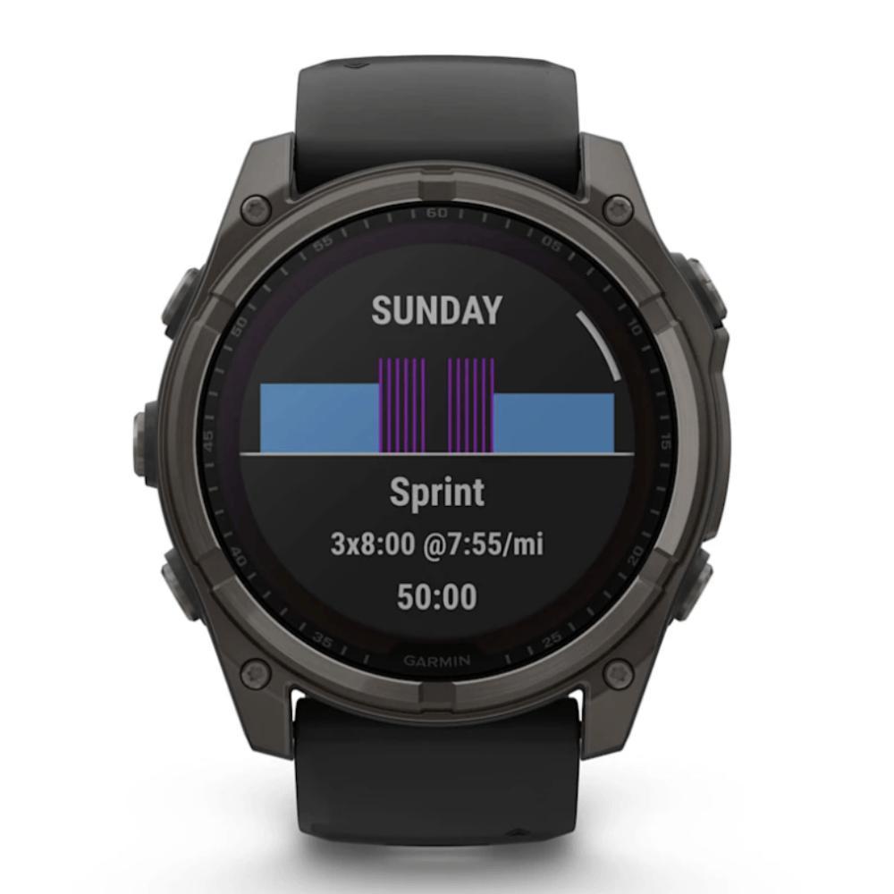 Smartwatch Relógio Garmin Fenix 8X Safira Solar Carbon Gray DLC Titânio com Pulseira de Silicone Preta com Cinza 51mm - 4