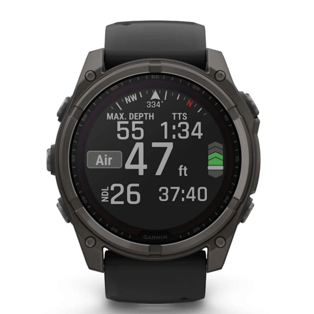 Smartwatch Relógio Garmin Fenix 8X Safira Solar Carbon Gray DLC Titânio com Pulseira de Silicone Preta com Cinza 51mm - 7