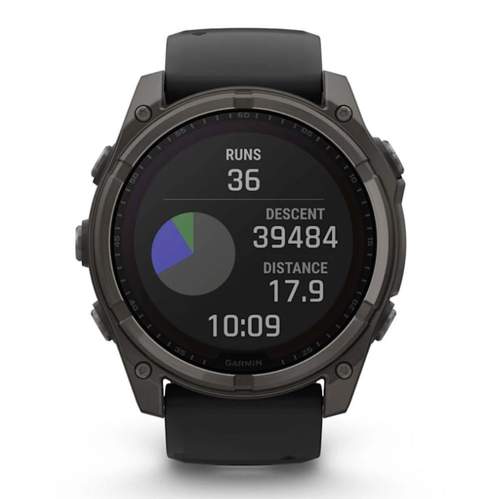 Smartwatch Relógio Garmin Fenix 8X Safira Solar Carbon Gray DLC Titânio com Pulseira de Silicone Preta com Cinza 51mm - 8