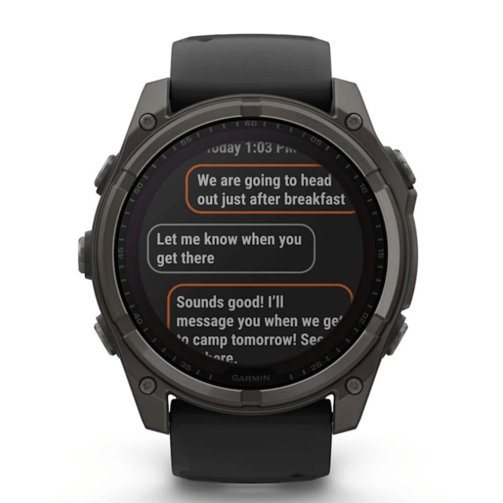 Smartwatch Relógio Garmin Fenix 8X Safira Solar Carbon Gray DLC Titânio com Pulseira de Silicone Preta com Cinza 51mm - 9