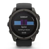 Smartwatch Relógio Garmin Fenix 8X Safira Solar Carbon Gray DLC Titânio com Pulseira de Silicone Preta com Cinza 51mm