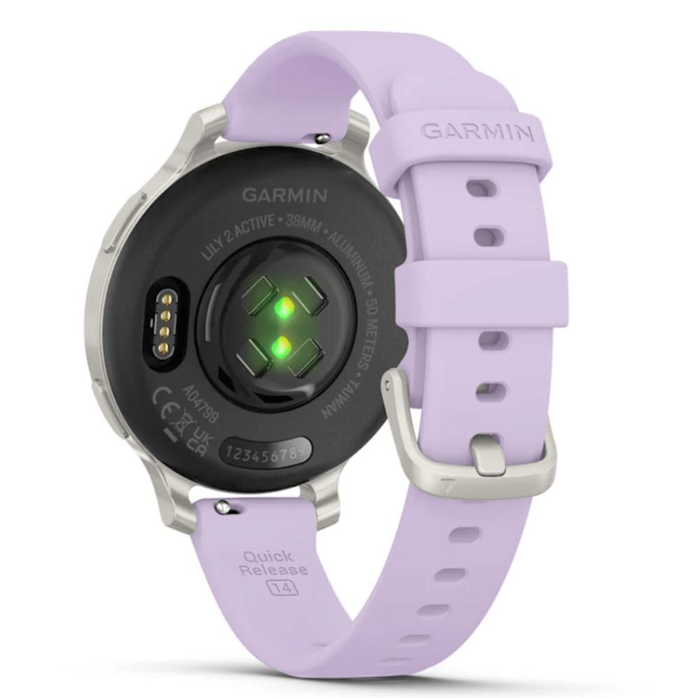 Smartwatch Monitor Cardíaco de Pulso com GPS Garmin Lily 2 Active 38mm (2024)  Prata Pulseira Roxo Jasmim de Silicone - 8