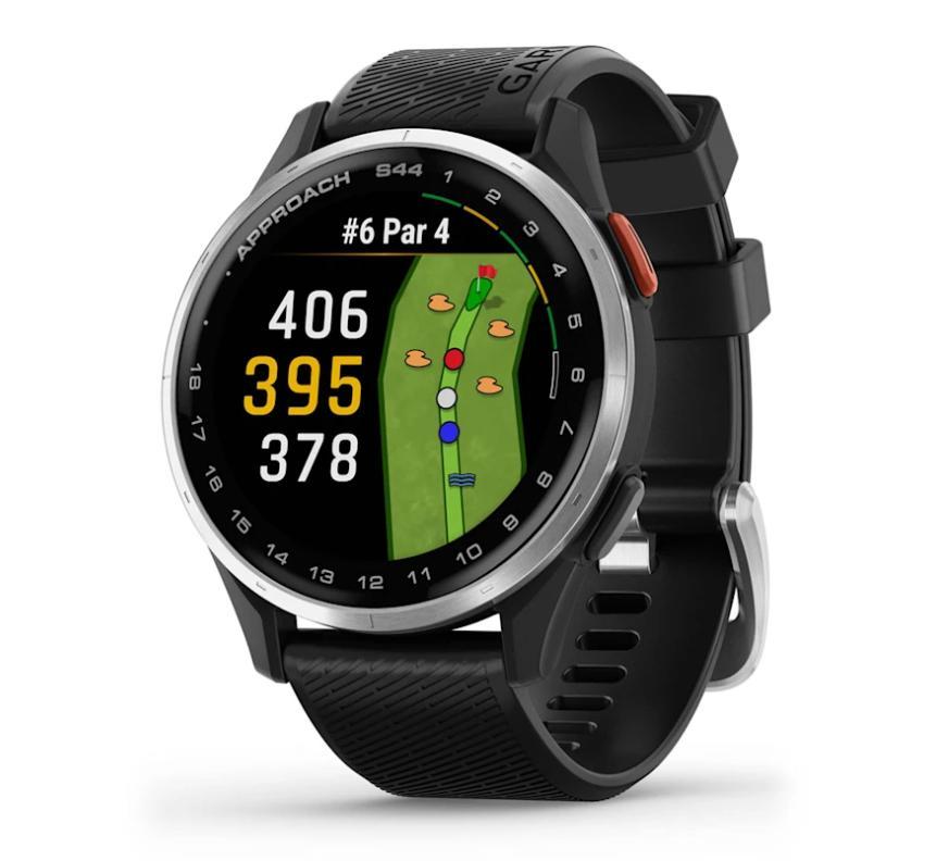 Relógio Monitor Cardíaco de Pulso com GPS Garmin Approach® S44 (2025) Prata com pulseira de silicone preta 43mm - 1