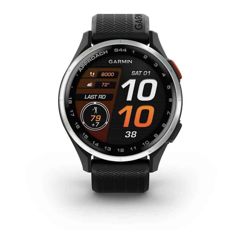 Relógio Monitor Cardíaco de Pulso com GPS Garmin Approach® S44 (2025) Prata com pulseira de silicone preta 43mm - 2
