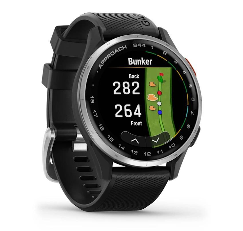 Relógio Monitor Cardíaco de Pulso com GPS Garmin Approach® S44 (2025) Prata com pulseira de silicone preta 43mm - 8