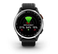 Relógio Monitor Cardíaco de Pulso com GPS Garmin Approach® S44 (2025) Prata com pulseira de silicone preta 43mm - 9