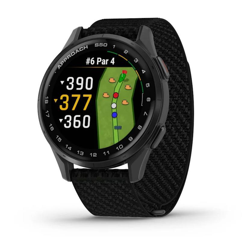 Relógio Garmin Monitor Cardíaco de Pulso com GPS Approach® S50 (2025) Ardósia com pulseira de ComfortFit Nylon preta  43mm - 1
