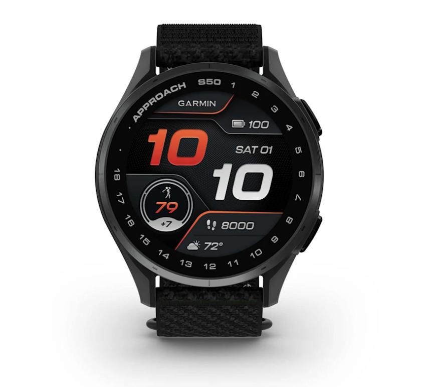 Relógio Garmin Monitor Cardíaco de Pulso com GPS Approach® S50 (2025) Ardósia com pulseira de ComfortFit Nylon preta  43mm - 2