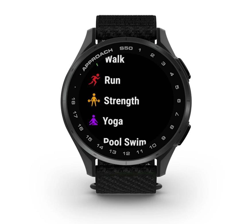 Relógio Garmin Monitor Cardíaco de Pulso com GPS Approach® S50 (2025) Ardósia com pulseira de ComfortFit Nylon preta  43mm - 4