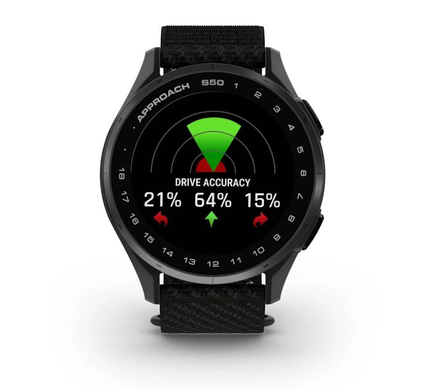 Relógio Garmin Monitor Cardíaco de Pulso com GPS Approach® S50 (2025) Ardósia com pulseira de ComfortFit Nylon preta  43mm - 8