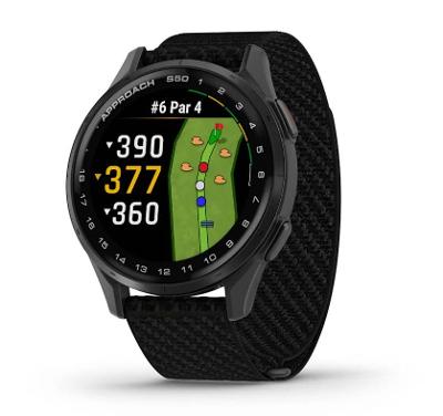 Relógio Garmin Monitor Cardíaco de Pulso com GPS Approach® S50 (2025) Ardósia com pulseira de ComfortFit Nylon preta  43mm