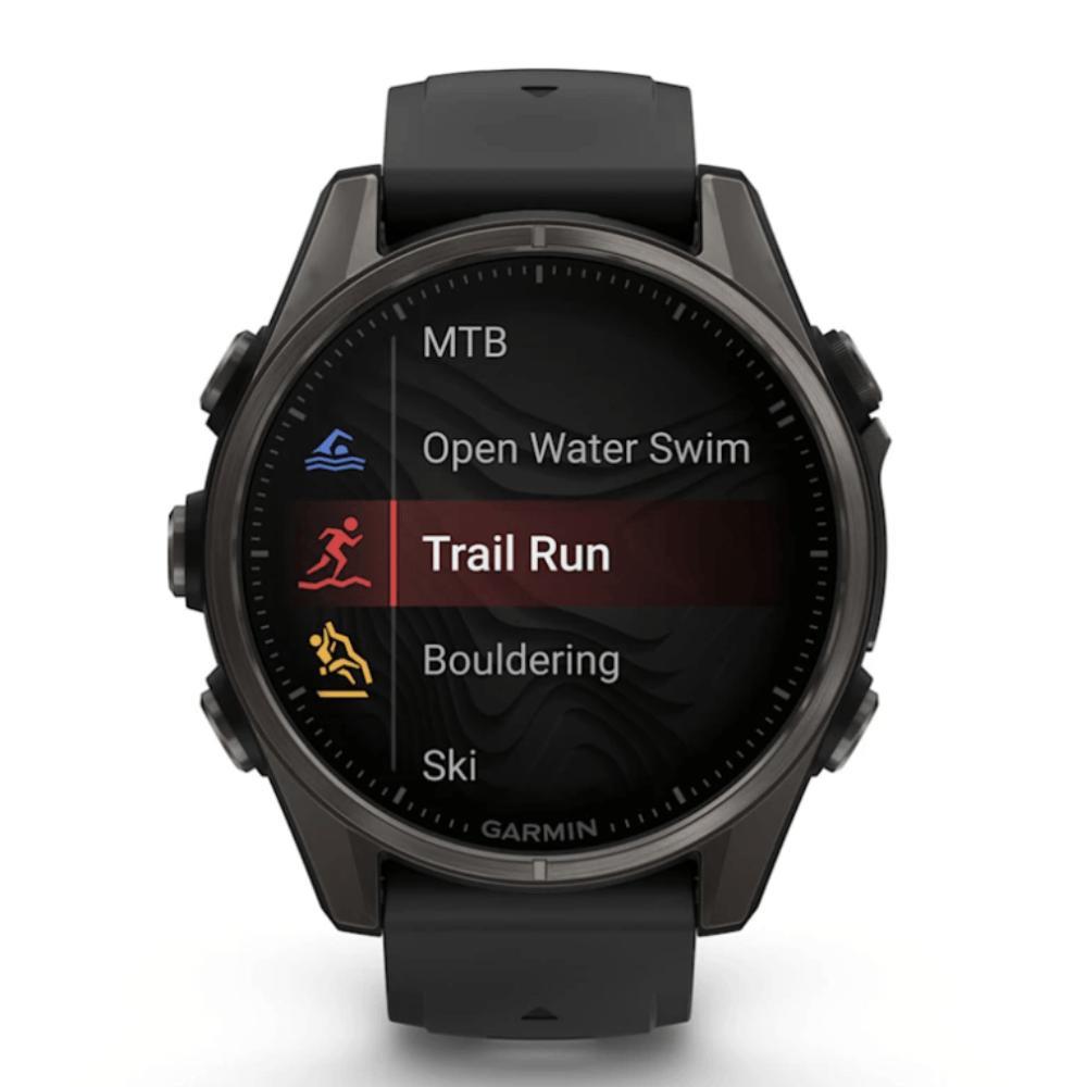 Smartwatch Relógio Garmin Fenix 8S Safira Carbon Gray DLC Titânio com Pulseira de Silicone Preta com Cinza 43mm - 6
