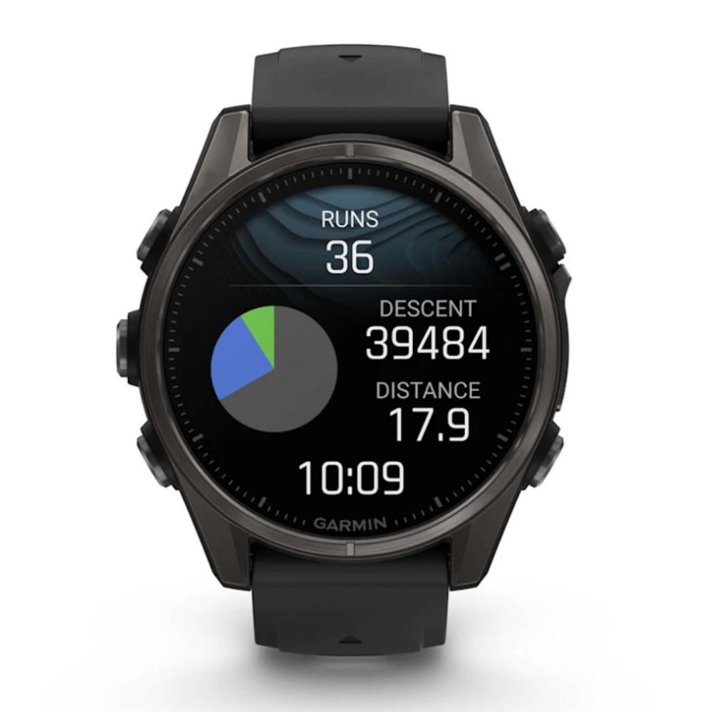 Smartwatch Relógio Garmin Fenix 8S Safira Carbon Gray DLC Titânio com Pulseira de Silicone Preta com Cinza 43mm - 8