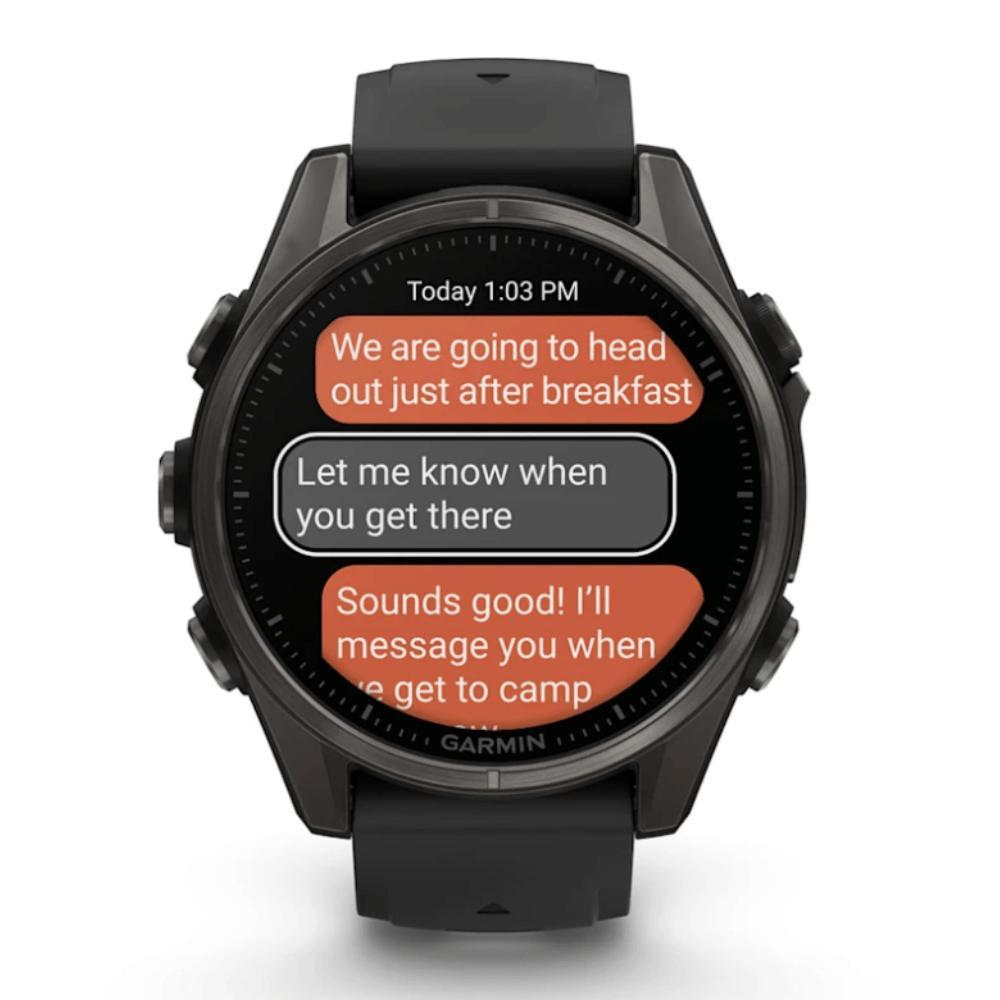 Smartwatch Relógio Garmin Fenix 8S Safira Carbon Gray DLC Titânio com Pulseira de Silicone Preta com Cinza 43mm - 9