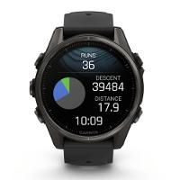 Smartwatch Relógio Garmin Fenix 8S Safira Carbon Gray DLC Titânio com Pulseira de Silicone Preta com Cinza 43mm - 8