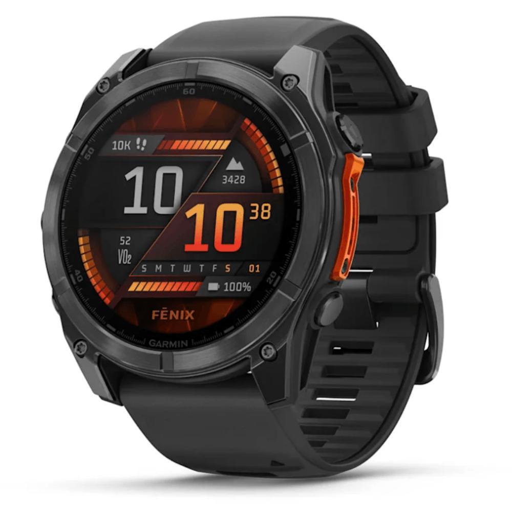 Smartwatch Relógio Garmin Fenix 8X Safira Carbon Gray DLC Titânio com Pulseira de Silicone Preta com Cinza 51mm - 1