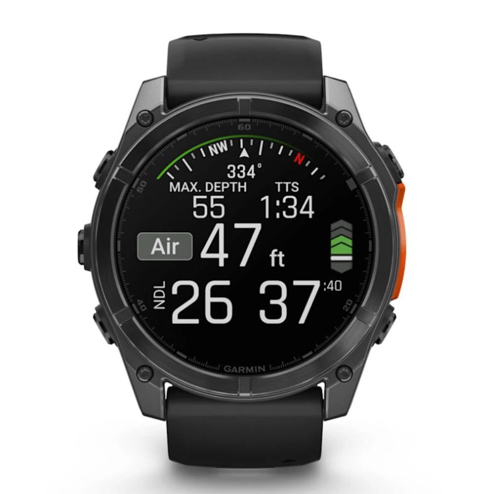 Smartwatch Relógio Garmin Fenix 8X Safira Carbon Gray DLC Titânio com Pulseira de Silicone Preta com Cinza 51mm - 7