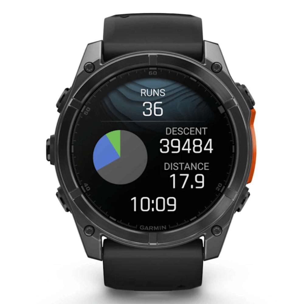 Smartwatch Relógio Garmin Fenix 8X Safira Carbon Gray DLC Titânio com Pulseira de Silicone Preta com Cinza 51mm - 8