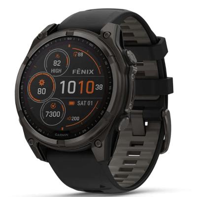 Smartwatch Relógio Garmin Fenix 8 Safira Carbon Gray DLC Titânio com Pulseira de Silicone Preta com Cinza 47mm