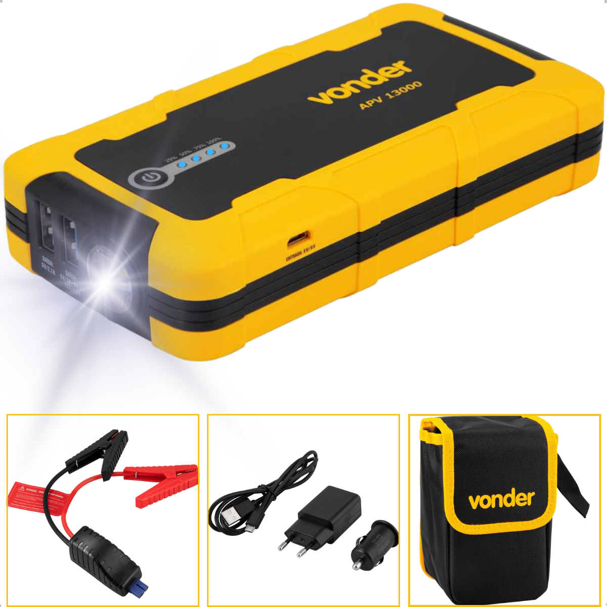 Auxiliar de Partida Portátil Vonder 13000mAh com USB e Lanterna LED - 1