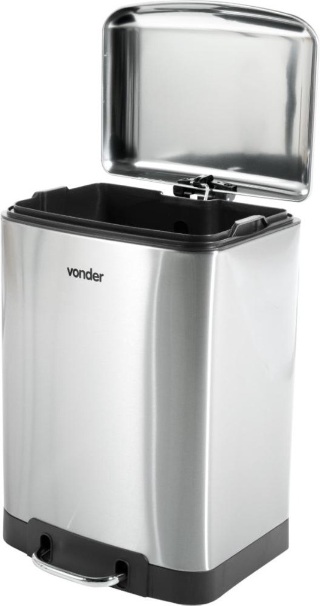 Lixeira Retangular 12 Litros Inox Cinza Vonder - 3