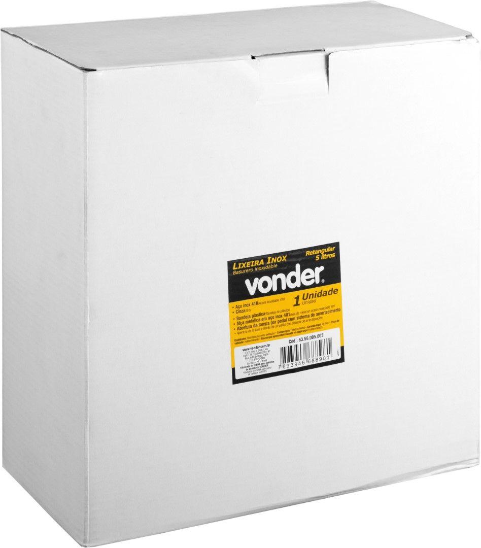 Lixeira Retangular 5 Litros Inox Cinza Vonder - 1