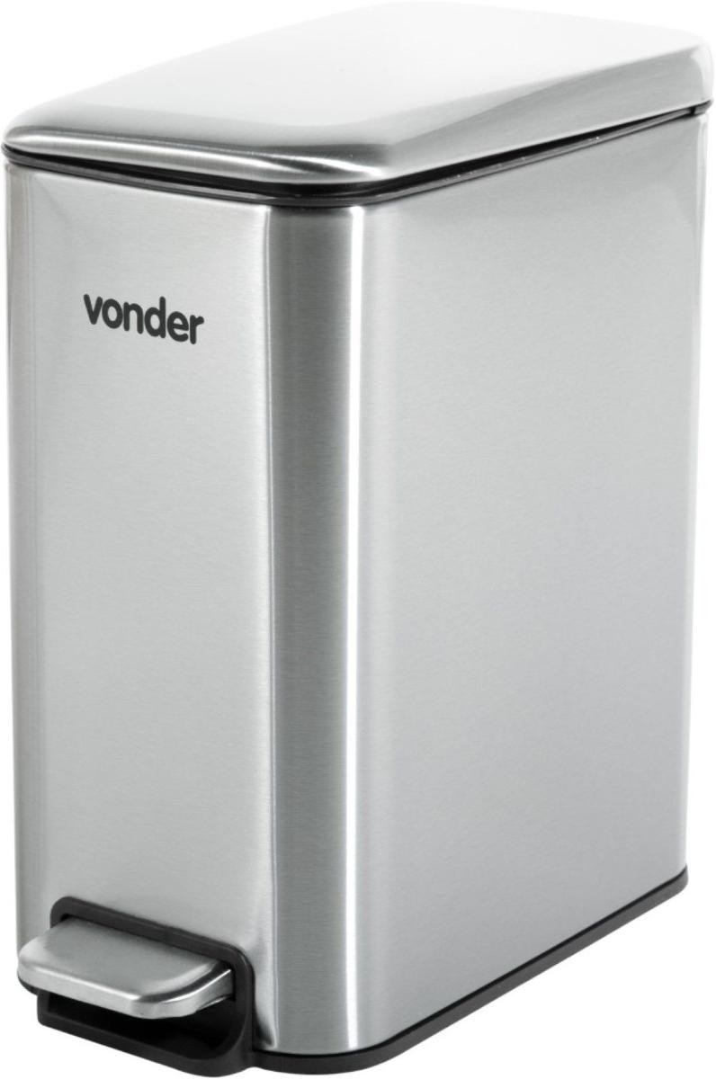 Lixeira Retangular 5 Litros Inox Cinza Vonder - 4