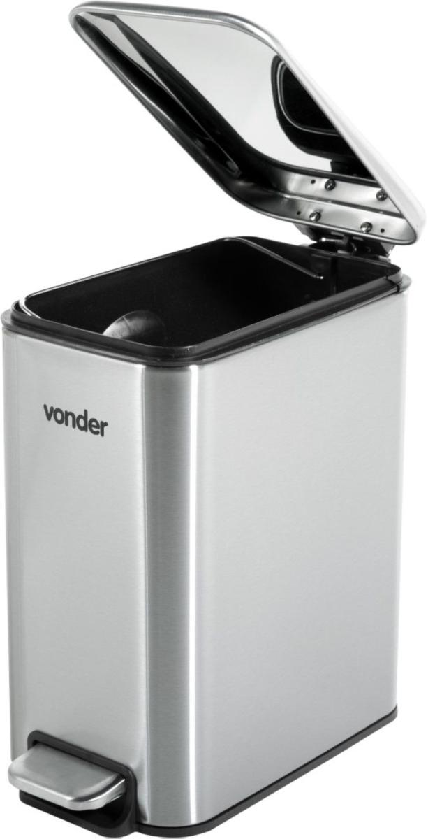 Lixeira Retangular 5 Litros Inox Cinza Vonder - 5