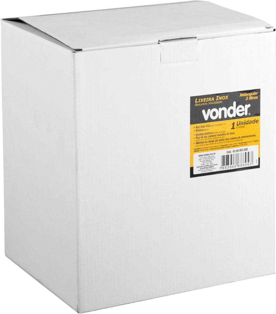 Lixeira Retangular 3 Litros Inox Branca 6356003002 Vonder - 1