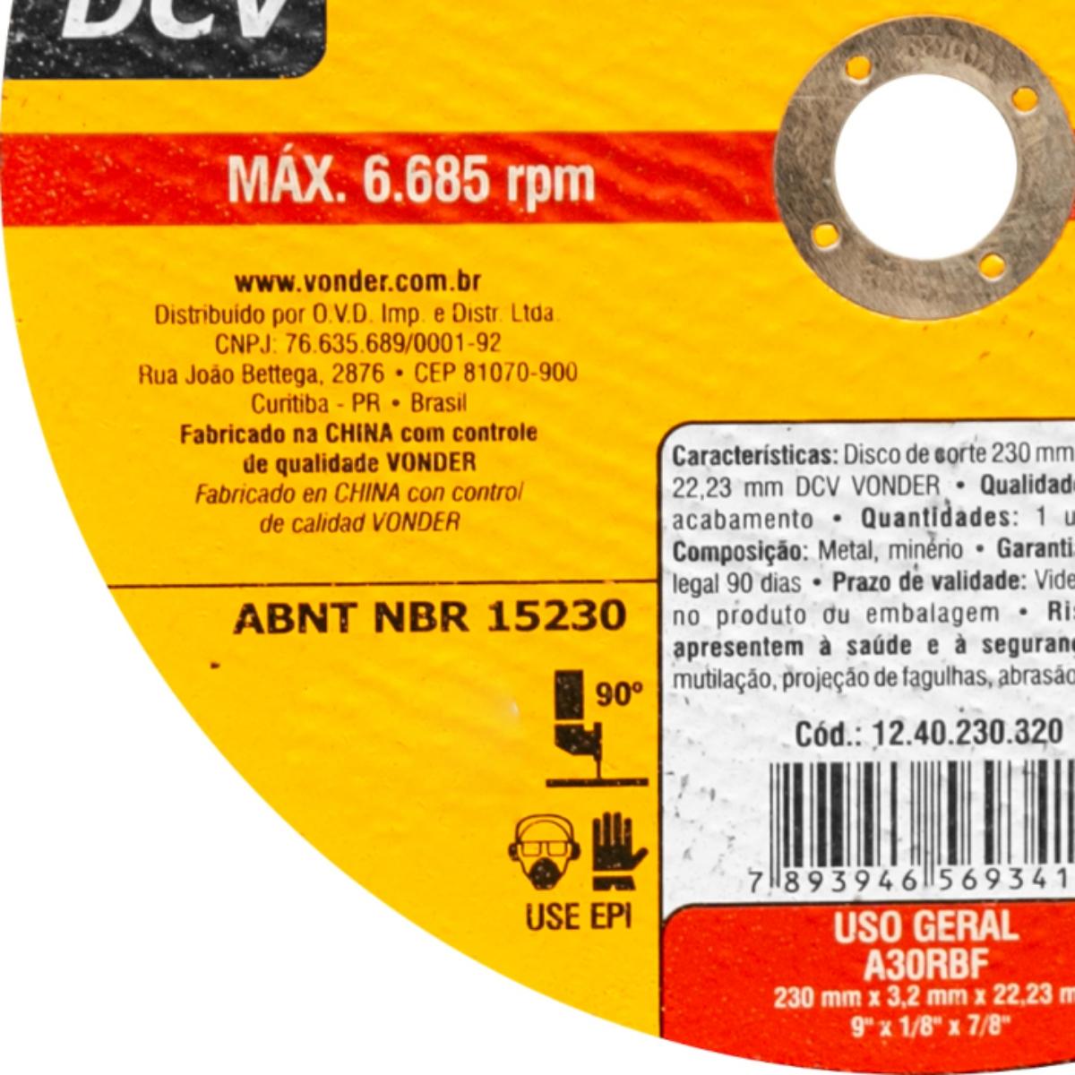 Disco de Corte 230,0X3,2X22,23 DCV Vonder - 4